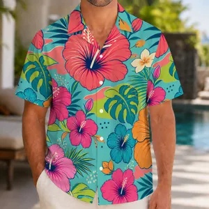 Colorful Hibiscus and Tropical Blooms for Beach Holidays and Summer Getaways for Men Hawaiian Shirt