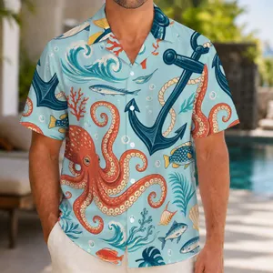 Ocean Fish Octopus And Anchor Motifs For Beach Vacations And Coastal Getaways For Men Hawaiian Shirt