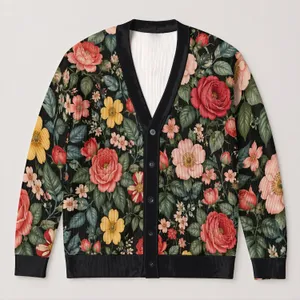 Vintage Botanical Flowers For Everyday Layering And Garden-Inspired Wardrobe Style All-over Print Knitted Cardigan