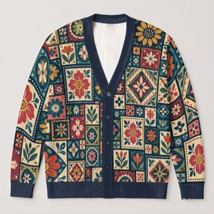 Colorful Granny Square Florals for Boho Layering and Weekend Wear for Everyday Women All-over Print Knitted Cardigan