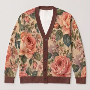 Painterly Rose Garden For Relaxed Everyday Layering In Women's Botanical Style Wear All-over Print Knitted Cardigan