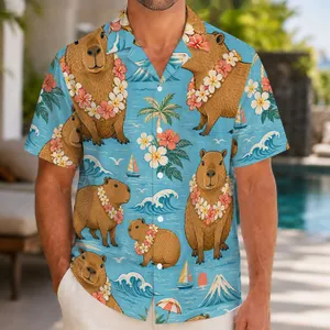 Capybara Island Lei Scene for Summer Beach Vacations, Resort Days, and Men's Travel Hawaiian Shirt