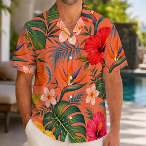 Orange Tropical Hibiscus And Monstera Botanical Style For Resort Vacation Outfits Hawaiian Shirt