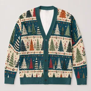 Pine Tree Forest Scene For Festive Winter Layering, Cozy Holiday Style For Women All-over Print Knitted Cardigan
