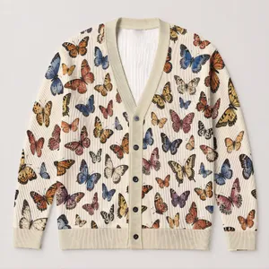 Colorful Butterfly Garden Motifs for Relaxed Autumn Layering and Everyday Women’s Style All-over Print Knitted Cardigan