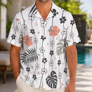 Monochrome Floral Lattice for Resort Getaways and Island Weekends, Men’s Casual Style Hawaiian Shirt