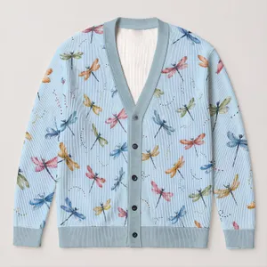 Colorful Dragonflies for Relaxed Everyday Layering and Nature-Loving Women’s Style All-over Print Knitted Cardigan