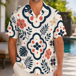 Navy Coral Floral Medallions For Island Getaways And Summer Weekends Away For Men Hawaiian Shirt