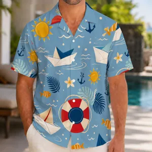 Nautical Paper Boats And Lifebuoys For Beach Holidays, Cruises And Summer Travel For Men Hawaiian Shirt