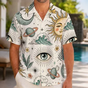 Celestial Eye, Sun and Moon Motifs for Beach Holidays and Island Getaways for Men Hawaiian Shirt