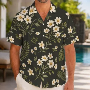Cream Wildflower and Olive Leaf Botanical Style for Resort Holidays, Travel, and Men Hawaiian Shirt