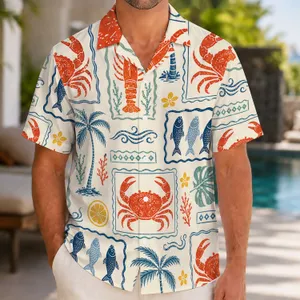 Coastal Crab, Lobster And Fish Motifs For Beach Holidays And Relaxed Island Getaways Hawaiian Shirt