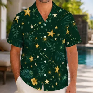 Golden Starry Sky Celebration for Tropical Vacations and Evening Resort Style Wear Hawaiian Shirt
