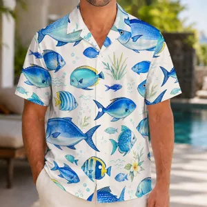 Blue Fish Ocean Motif for Beach Holidays, Island Trips, and Relaxed Coastal Getaways Hawaiian Shirt