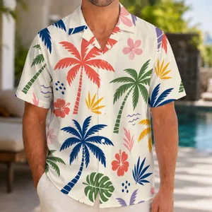 Colorful Palm Tree Beach Motifs for Tropical Vacations and Resort Getaways for Men Hawaiian Shirt