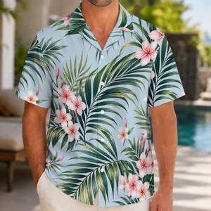 Tropical Palm Fronds And Pink Plumeria For Beach Vacations And Resort Days For Men Hawaiian Shirt