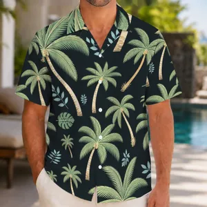 Mint Palm Tree Escape for Beach Holidays and Island Weekends, Relaxed Summer Style Hawaiian Shirt
