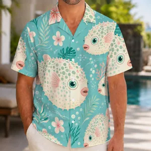Pastel Pufferfish And Coral Details For Beach Getaways And Relaxed Summer Weekend Wear Hawaiian Shirt