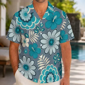 Teal Floral Island Blooms For Beach Vacations And Relaxed Summer Getaways For Men Hawaiian Shirt