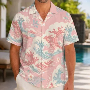 Pink Ocean Waves for Beach Days and Island Getaways, Relaxed Coastal Style for Men Hawaiian Shirt