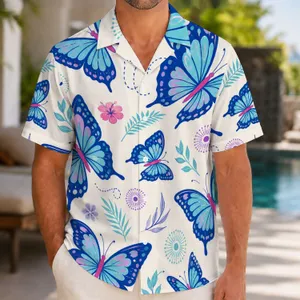 Blue Butterfly Garden for Island Getaways and Summer Evenings, Men's Vacation Style Hawaiian Shirt
