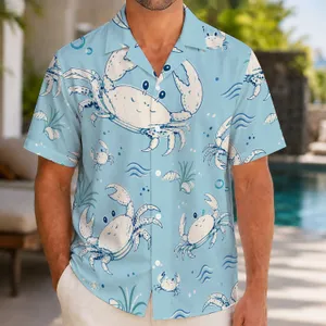 Playful Blue Crab Beach Motif for Coastal Getaways, Summer Island Days, and Vacations Hawaiian Shirt