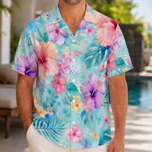 Pastel Tropical Watercolor Blossoms for Beach Vacations, Resort Weekends and Men’s Getaways Hawaiian Shirt