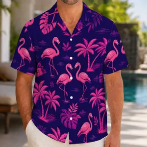 Pink Flamingo And Palm Tree Motifs For Tropical Vacations And Resort Days For Men Hawaiian Shirt