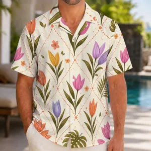 Botanical Tulip Motifs For Sunny Resort Days And Coastal Getaways For Men Hawaiian Shirt