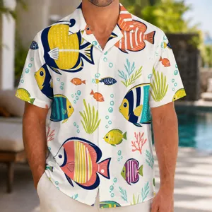 Colorful Tropical Fish Underwater Scene for Beach Days and Island Vacations for Men Hawaiian Shirt