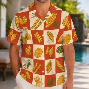 Golden Pasta Icons for Beach Vacations and Resort Dining, Stylish Gift for Foodie Men Hawaiian Shirt