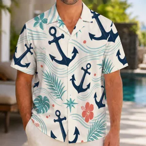 Nautical Anchor Waves for Coastal Vacations and Weekend Cruises, Relaxed Men's Style Hawaiian Shirt