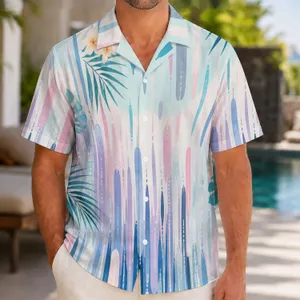 Pastel Ocean Rain and Palm Fronds for Tropical Resort Vacations and Island Getaways Hawaiian Shirt