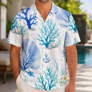 Blue Coral Reef Branches for Beach Holidays and Island Getaways, Coastal Vacation Gift Hawaiian Shirt