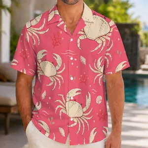 Playful Pink Crab Coast Motif for Beach Vacations and Sunny Island Getaways for Men Hawaiian Shirt
