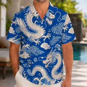 Blue Cloud Dragon Waves And Blossoms For Beach Vacations, Resort Weekends And Travel Hawaiian Shirt