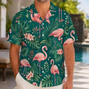 Pink Flamingo Tropical Garden for Beach Vacations, Island Escapes, and Resort Getaways Hawaiian Shirt