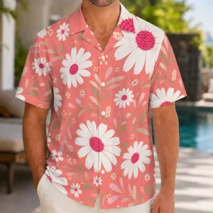 Pink Daisy Garden with White Blooms for Sunny Beach Days and Resort Vacations for Men Hawaiian Shirt