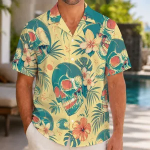Pastel Teal Skull Island Motifs for Beach Holidays and Relaxed Summer Days Outdoors Hawaiian Shirt