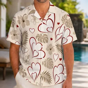 Red Outline Heart Motifs for Beach Getaways and Resort Weekends, Men's Summer Style Hawaiian Shirt