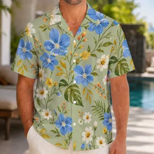 Blue Daisy Meadow With Golden Wildflowers For Sunny Island Vacations And Resort Days Hawaiian Shirt