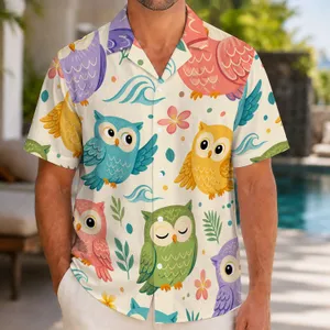Colorful Owl Island Motifs for Beach Holidays and Casual Summer Days for Men Travelers Hawaiian Shirt