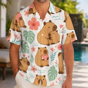 Cute Capybara Hearts for Tropical Vacations, Beach Getaways, and Animal Lover Style Hawaiian Shirt