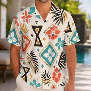 Turquoise Coral Geometric Medallions for Summer Resort Days and Island Vacations Hawaiian Shirt