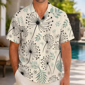 Black Dandelion Botanical Motifs for Resort Getaways and Relaxed Island Vacation Style Hawaiian Shirt