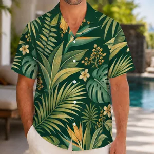 Tropical Palm and Fern Leaves for Beach Vacations, Men's Island Resort Style Wear Hawaiian Shirt