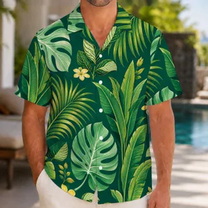 Emerald Monstera and Palm Leaves for Beach Vacations and Resort Weekends for Men Hawaiian Shirt