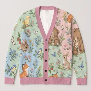 Pastel Woodland Friends for Soft Spring Outfits and Playful Everyday Style Lovers All-over Print Knitted Cardigan