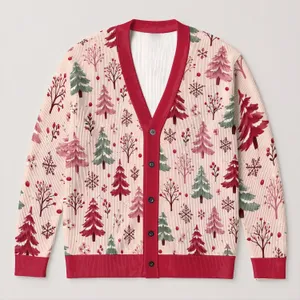 Pastel Christmas Trees And Snowflakes For Cozy Holiday Gatherings, Women’s Winter Style All-over Print Knitted Cardigan