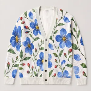 Blue Wildflower Garden Style for Easy Everyday Layering, Weekend Outings, and Brunch All-over Print Knitted Cardigan